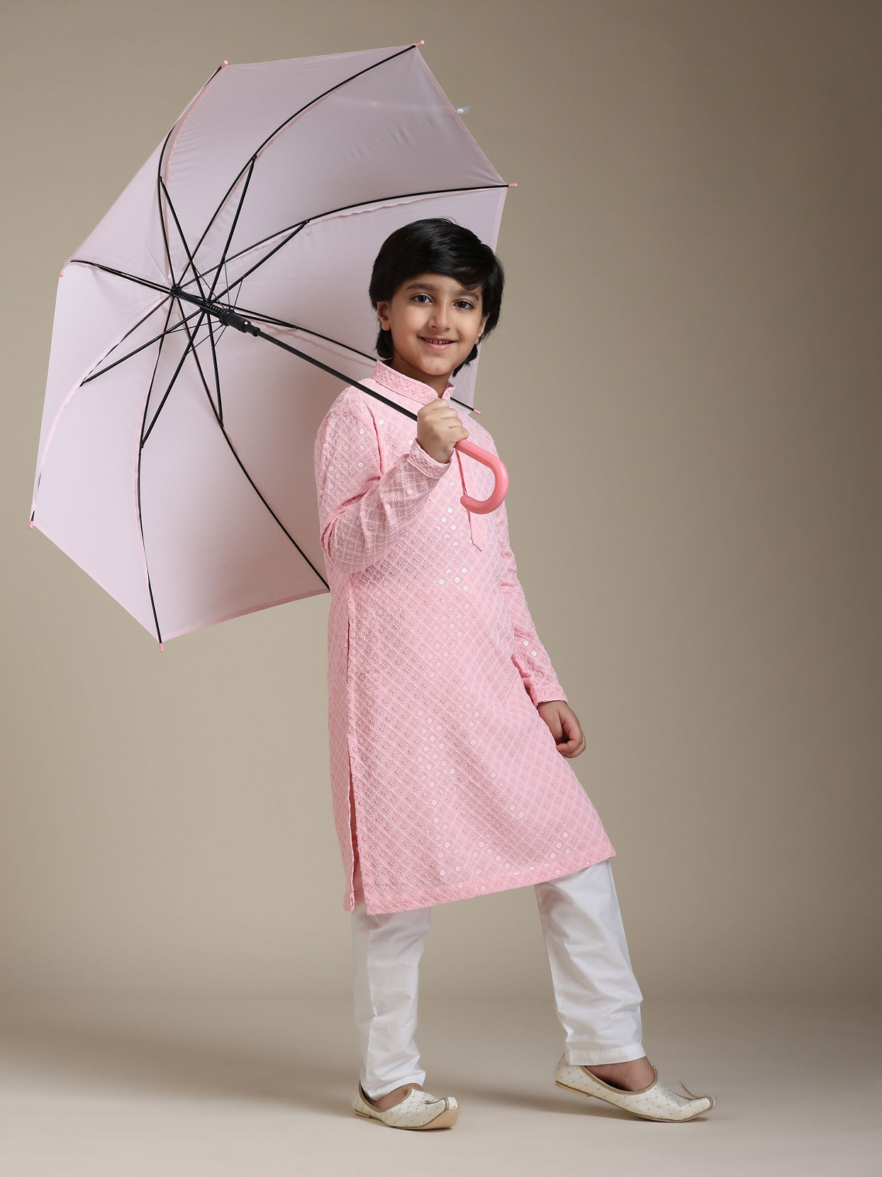 Manyavar Boys Boys Rose Pink Chikankari Embroidered Kurta Set with Sequin Work
