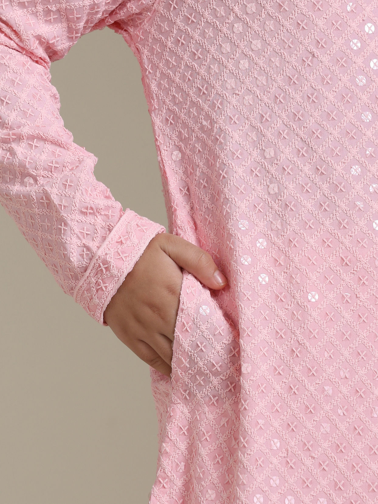 Manyavar Boys Boys Rose Pink Chikankari Embroidered Kurta Set with Sequin Work