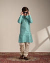 Manyavar Boys Boys Ferozi Blue Floral and Fern Patterned Kurta Set