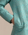 Manyavar Boys Boys Ferozi Blue Floral and Fern Patterned Kurta Set