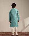 Manyavar Boys Boys Ferozi Blue Floral and Fern Patterned Kurta Set