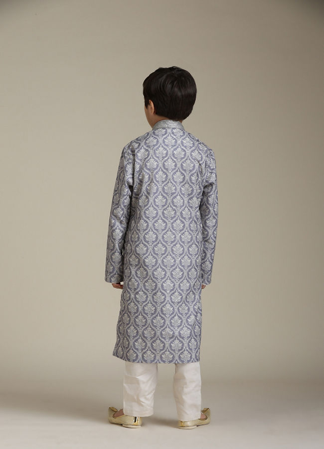 Manyavar Boys Boys Light Purple Ogee Patterned Kurta Set image number 5