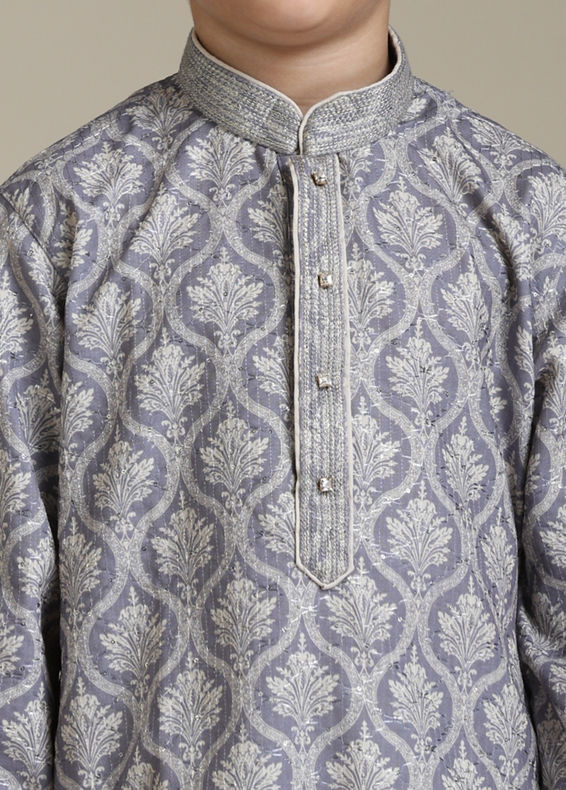 Manyavar Boys Boys Light Purple Ogee Patterned Kurta Set