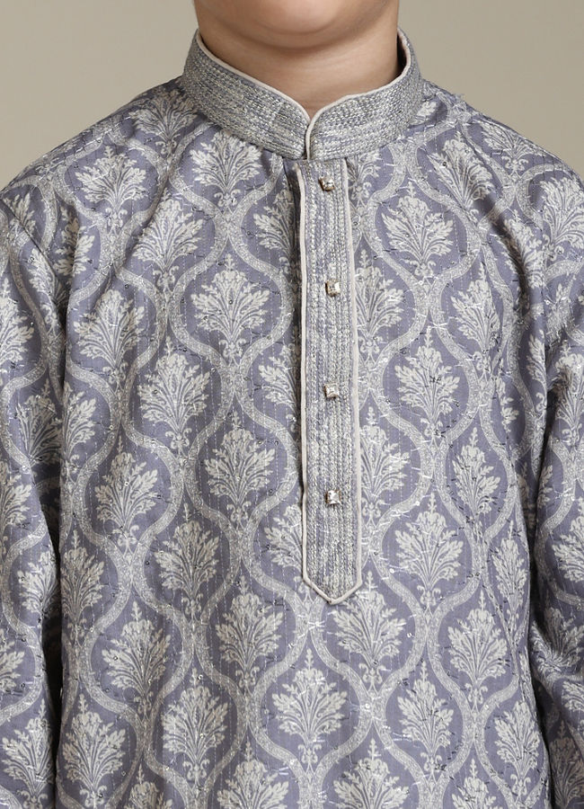 Manyavar Boys Boys Light Purple Ogee Patterned Kurta Set