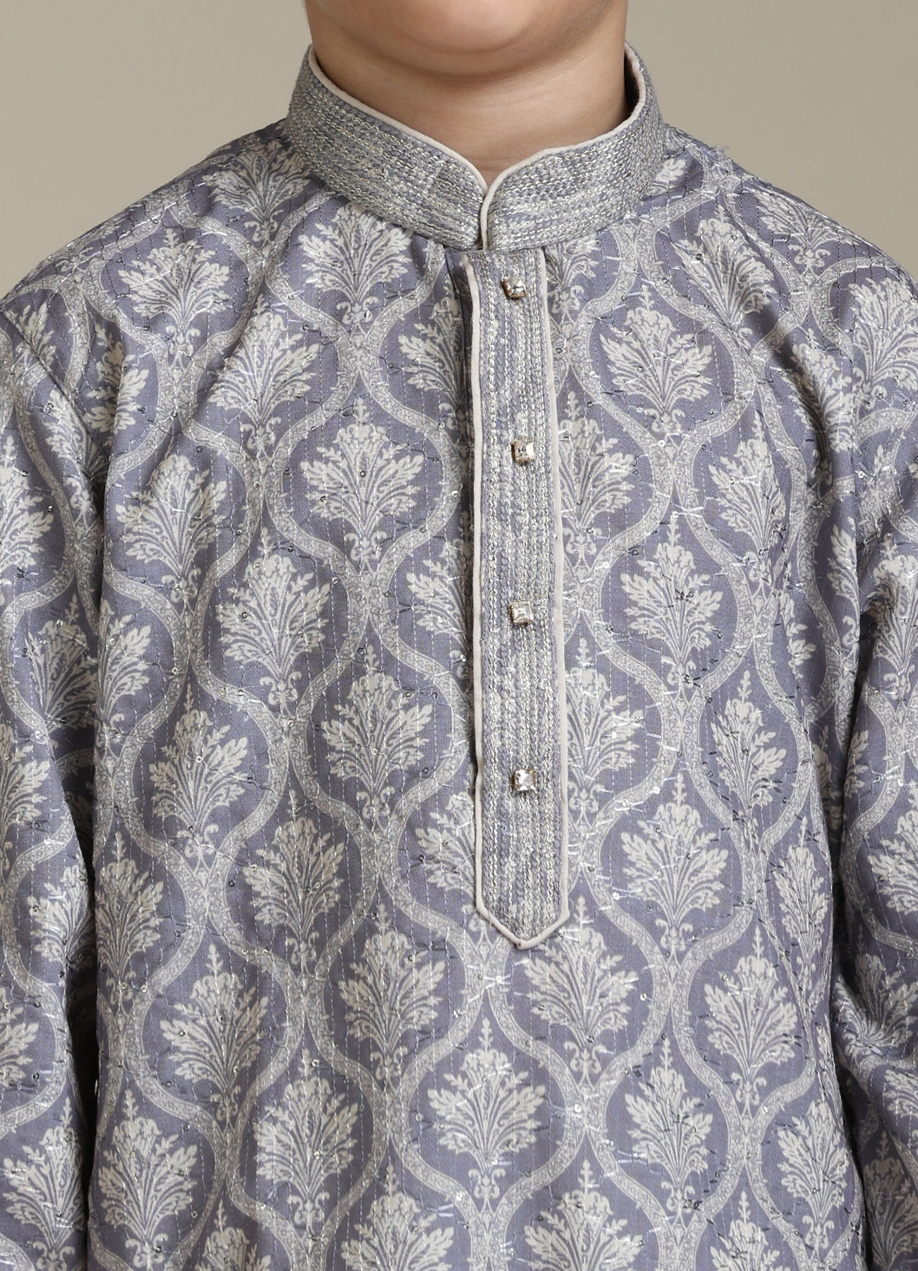 Manyavar Boys Boys Light Purple Ogee Patterned Kurta Set