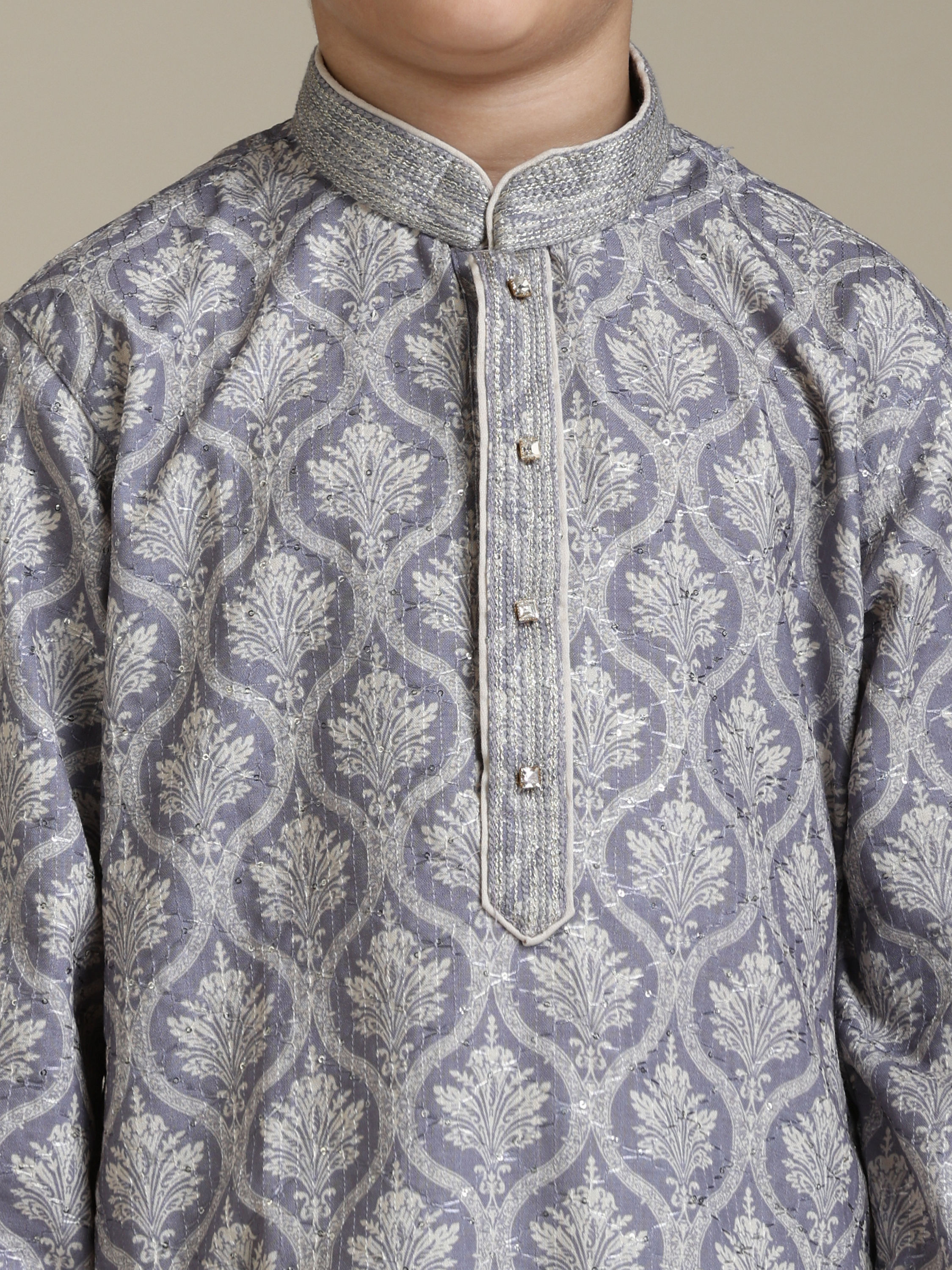 Manyavar Boys Boys Light Purple Ogee Patterned Kurta Set