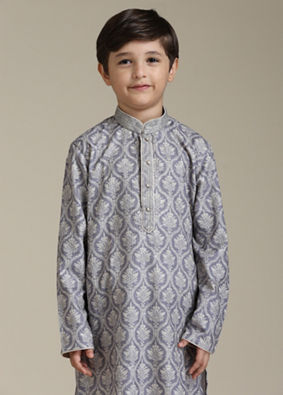 Manyavar Boys Boys Light Purple Ogee Patterned Kurta Set image number 0