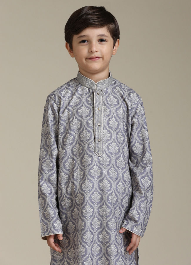 Manyavar Boys Boys Light Purple Ogee Patterned Kurta Set