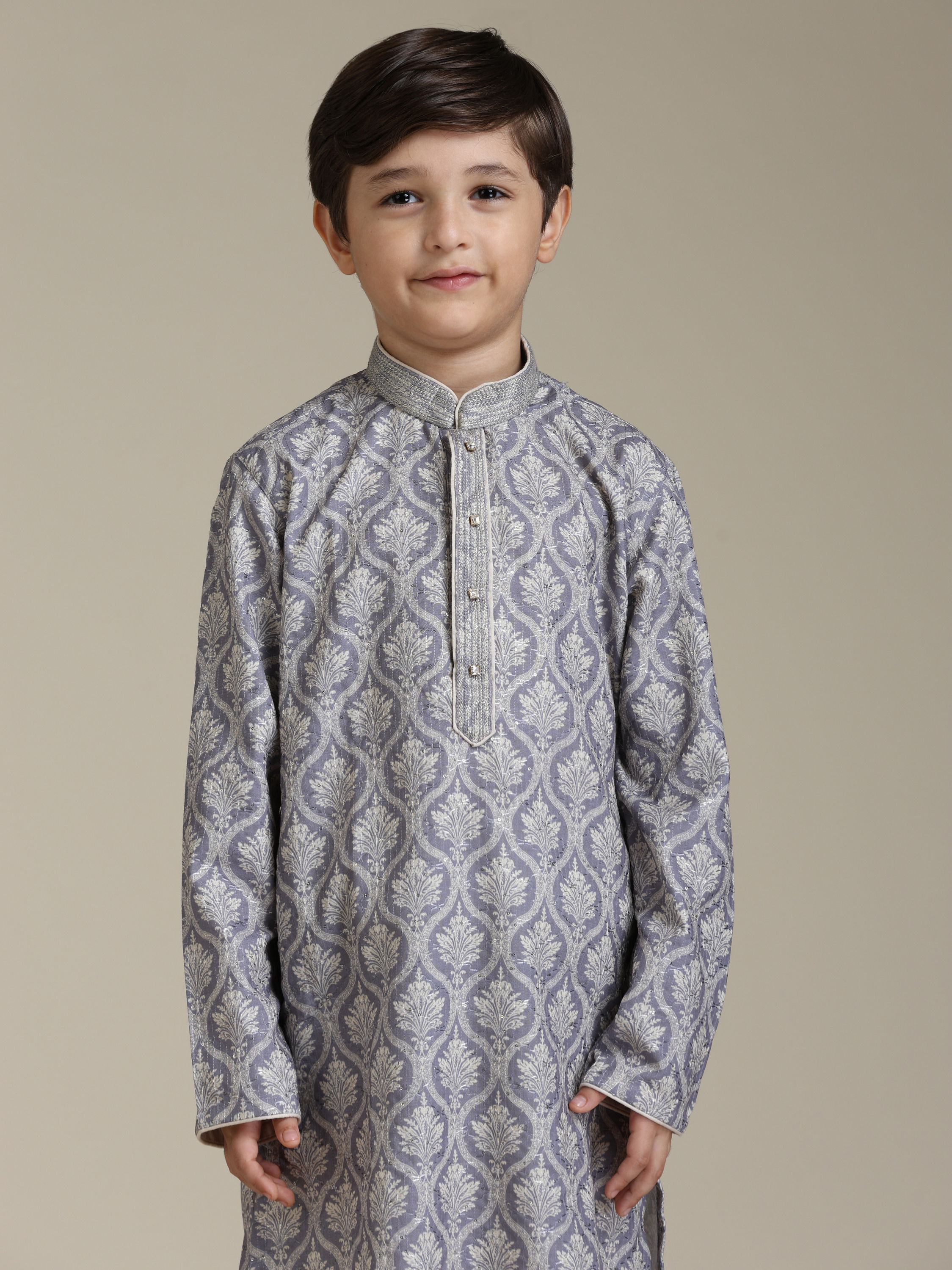 Manyavar Boys Boys Light Purple Ogee Patterned Kurta Set