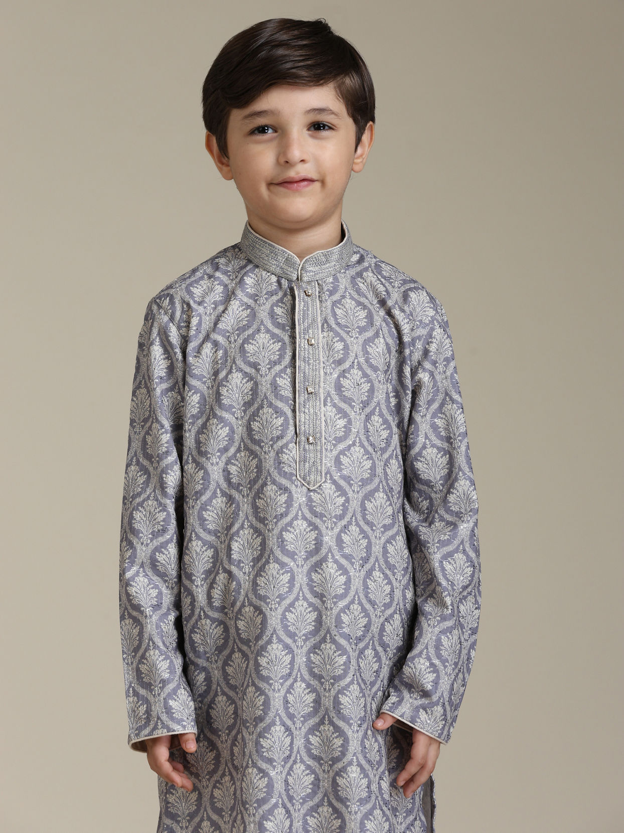 Manyavar Boys Boys Light Purple Ogee Patterned Kurta Set