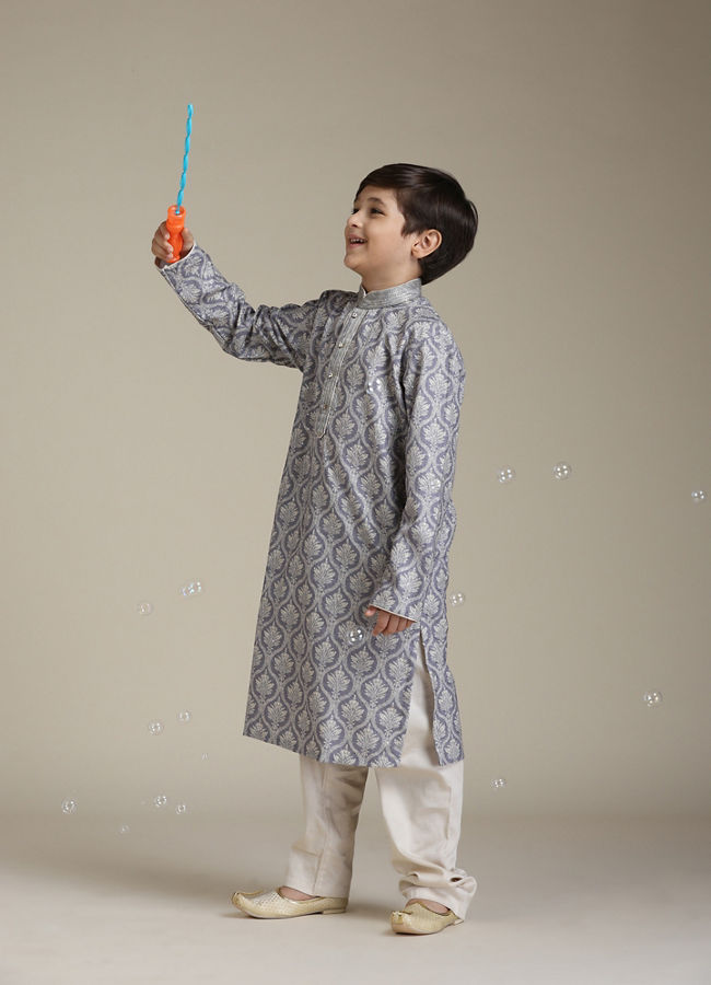 Manyavar Boys Boys Light Purple Ogee Patterned Kurta Set image number 2