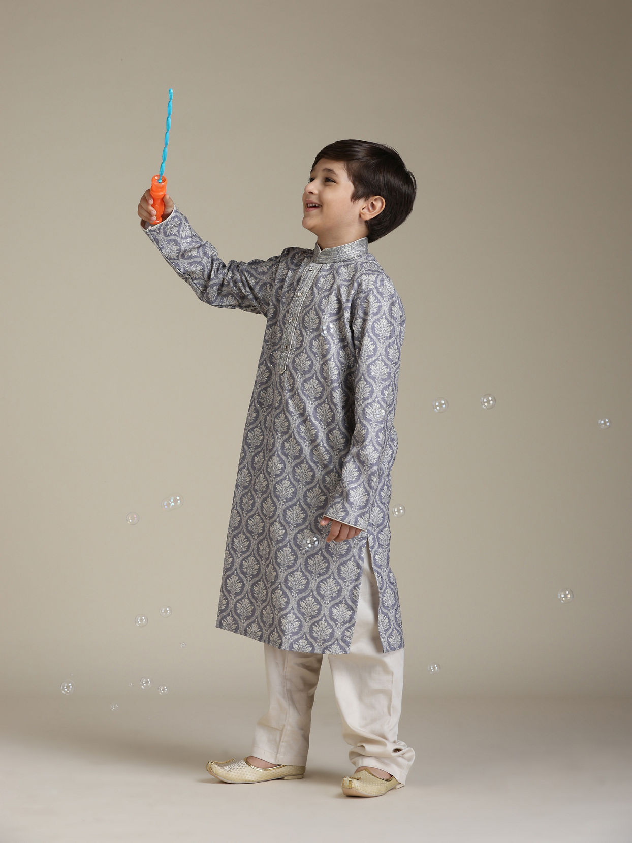 Manyavar Boys Boys Light Purple Ogee Patterned Kurta Set