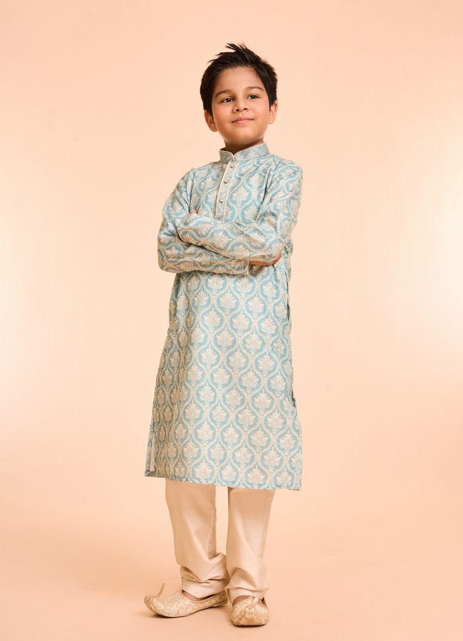 Manyavar Boys Green Hue Cotton Kurta Pajama