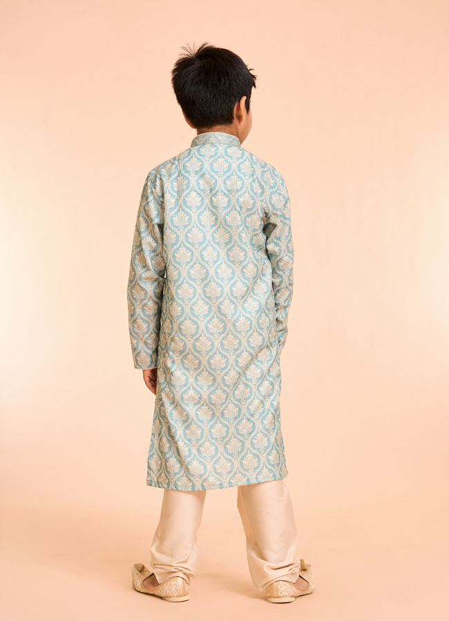 Manyavar Boys Green Hue Cotton Kurta Pajama