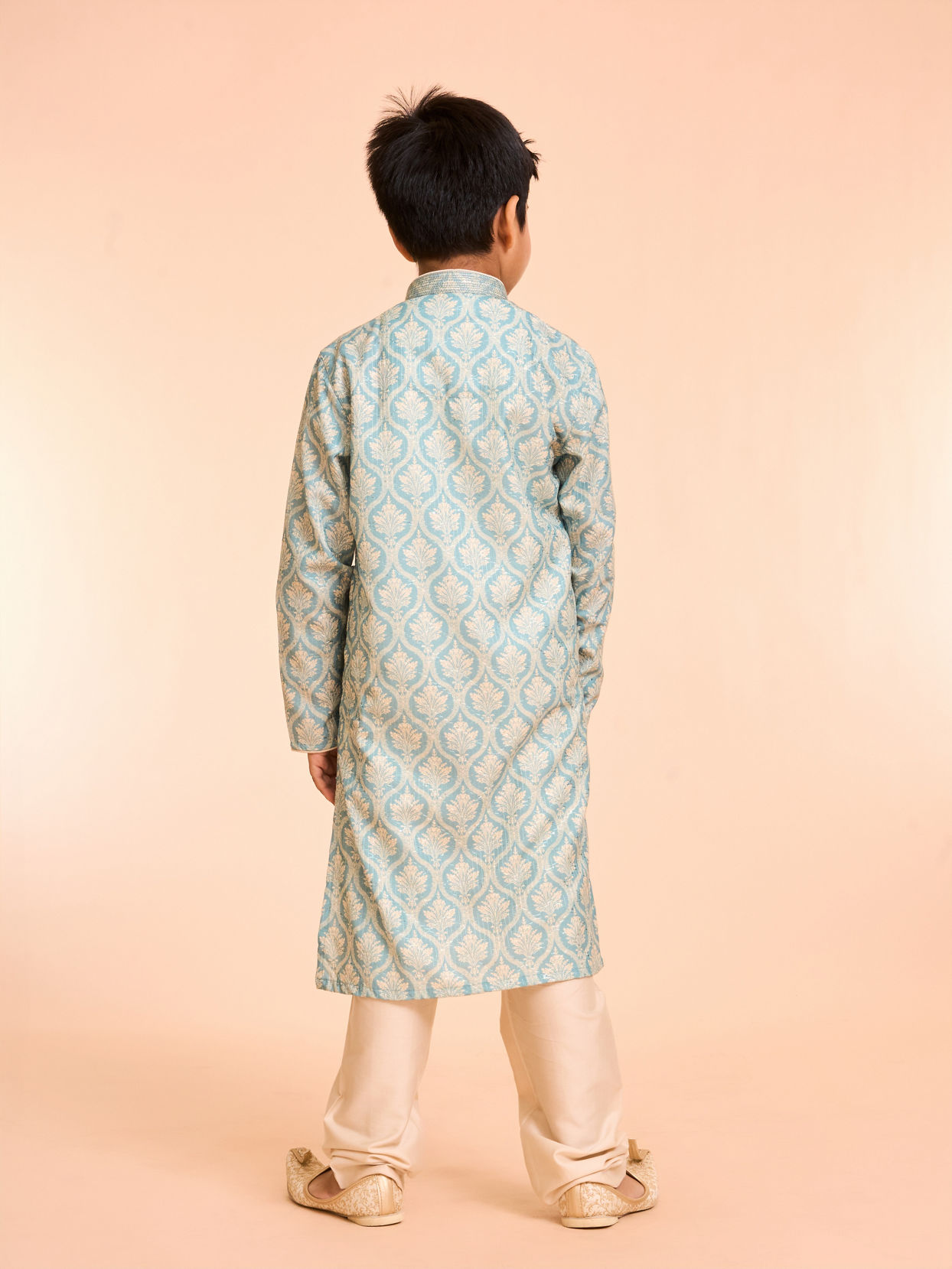 Manyavar Boys Green Hue Cotton Kurta Pajama