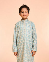 Manyavar Boys Green Hue Cotton Kurta Pajama