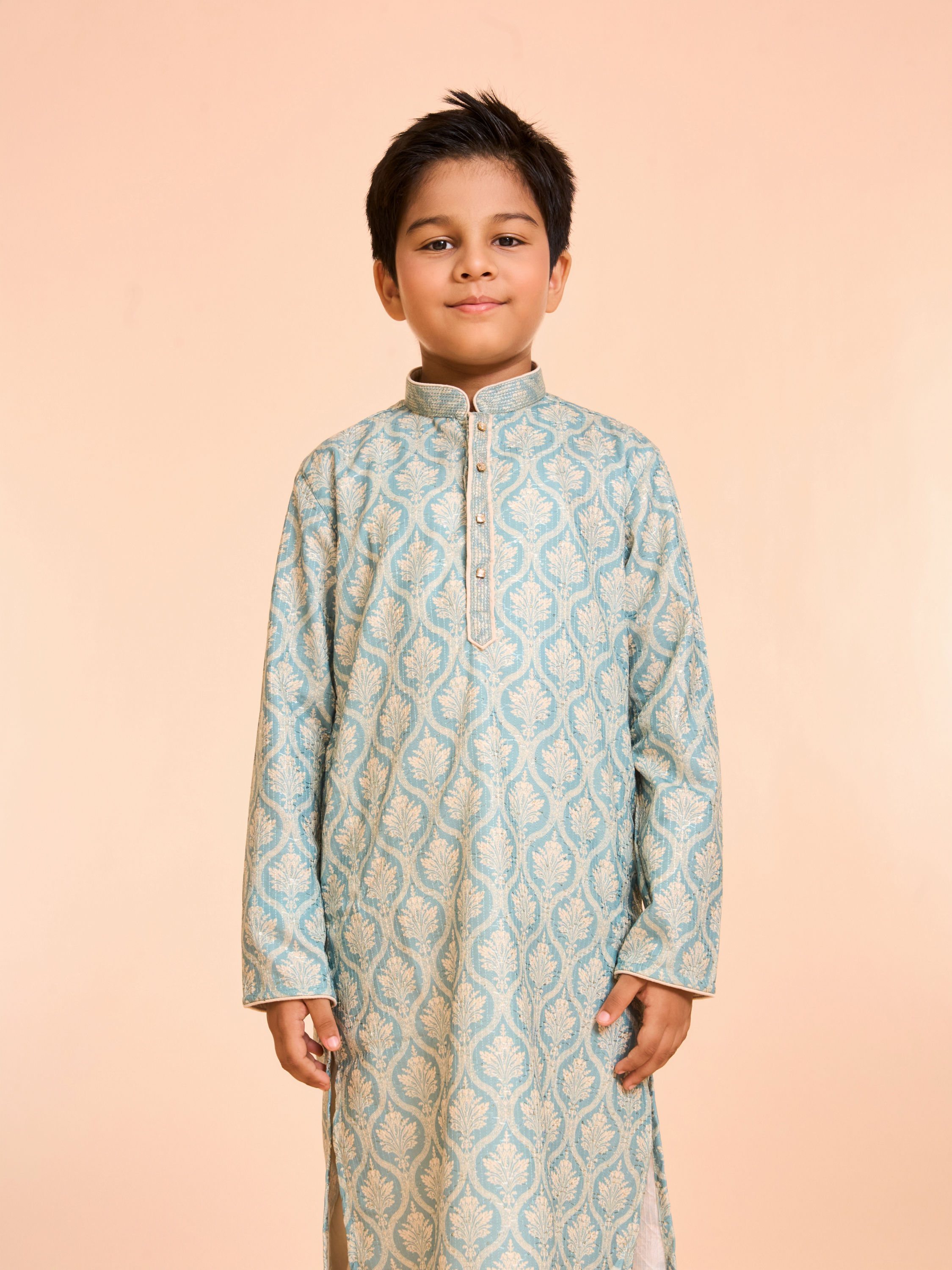 Manyavar Boys Green Hue Cotton Kurta Pajama