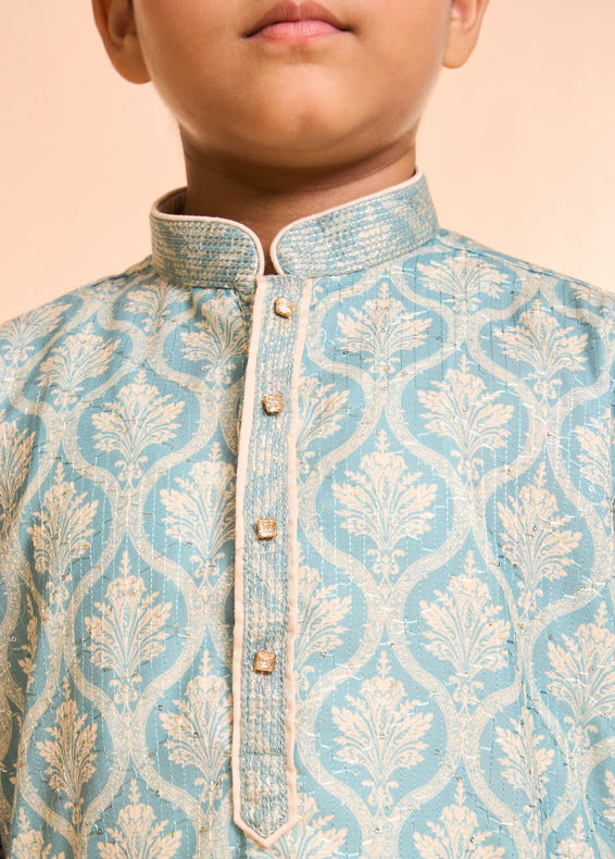 Manyavar Boys Green Hue Cotton Kurta Pajama