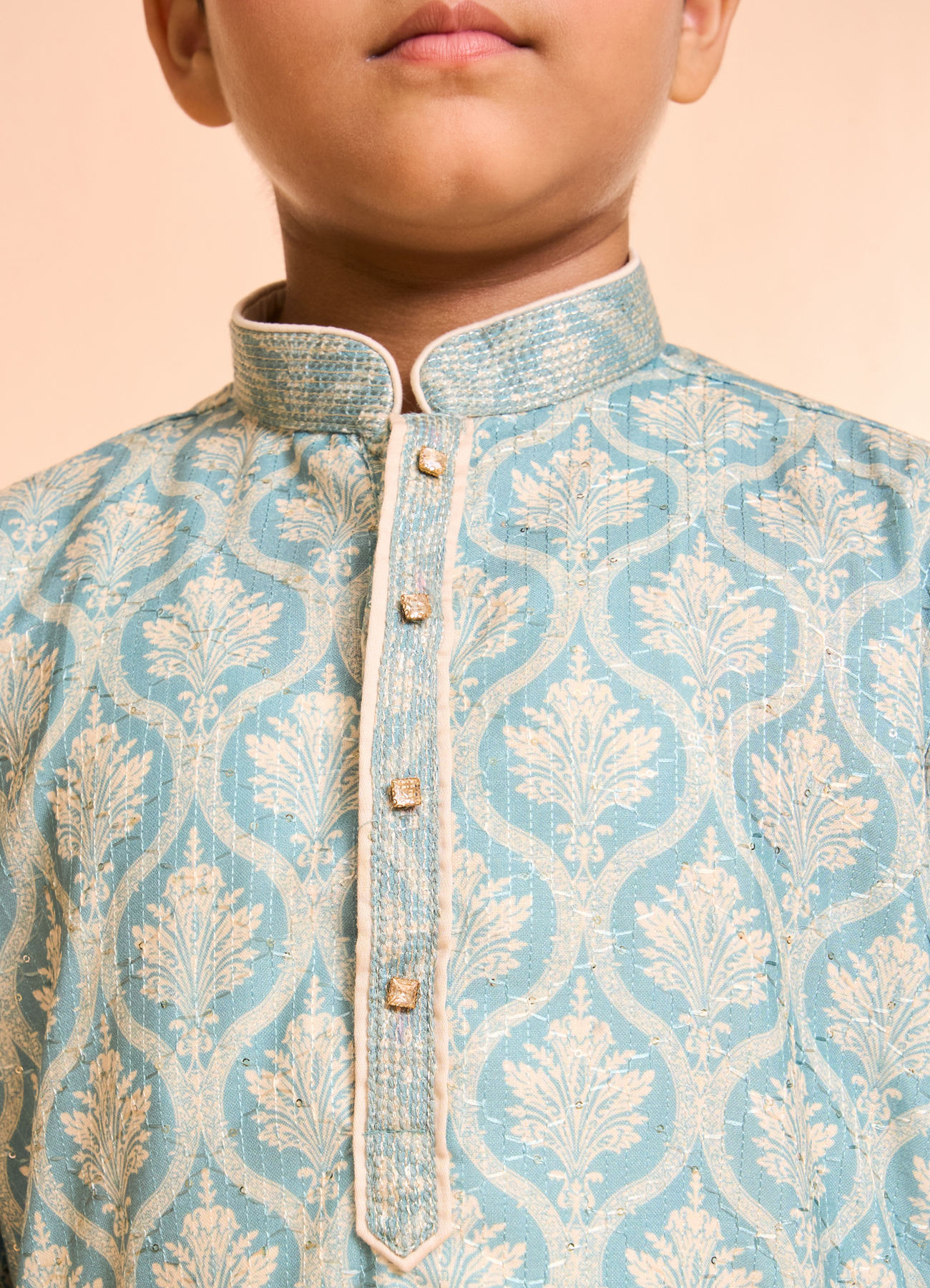 Manyavar Boys Green Hue Cotton Kurta Pajama