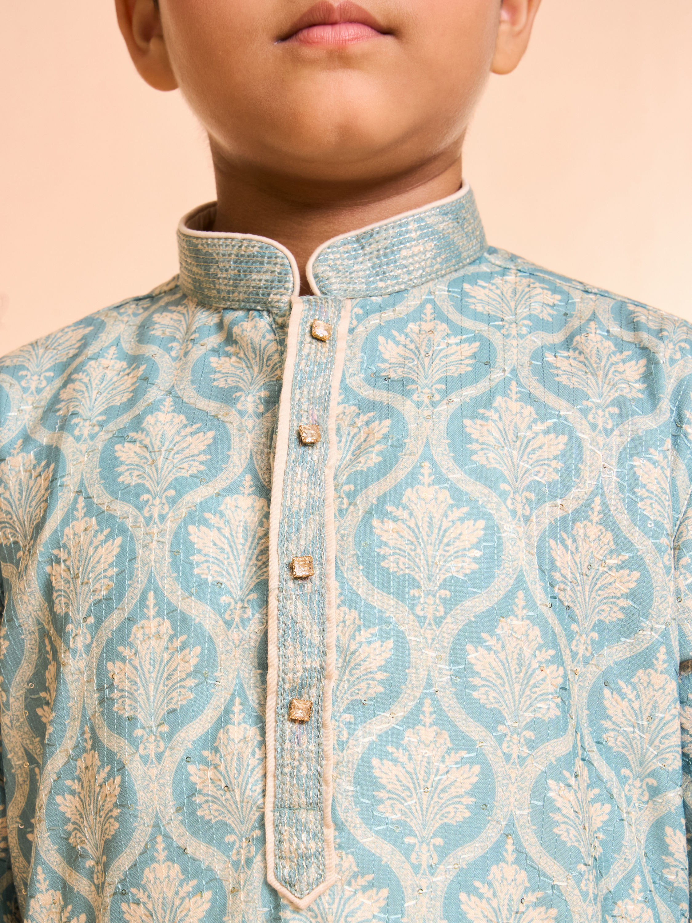 Manyavar Boys Green Hue Cotton Kurta Pajama