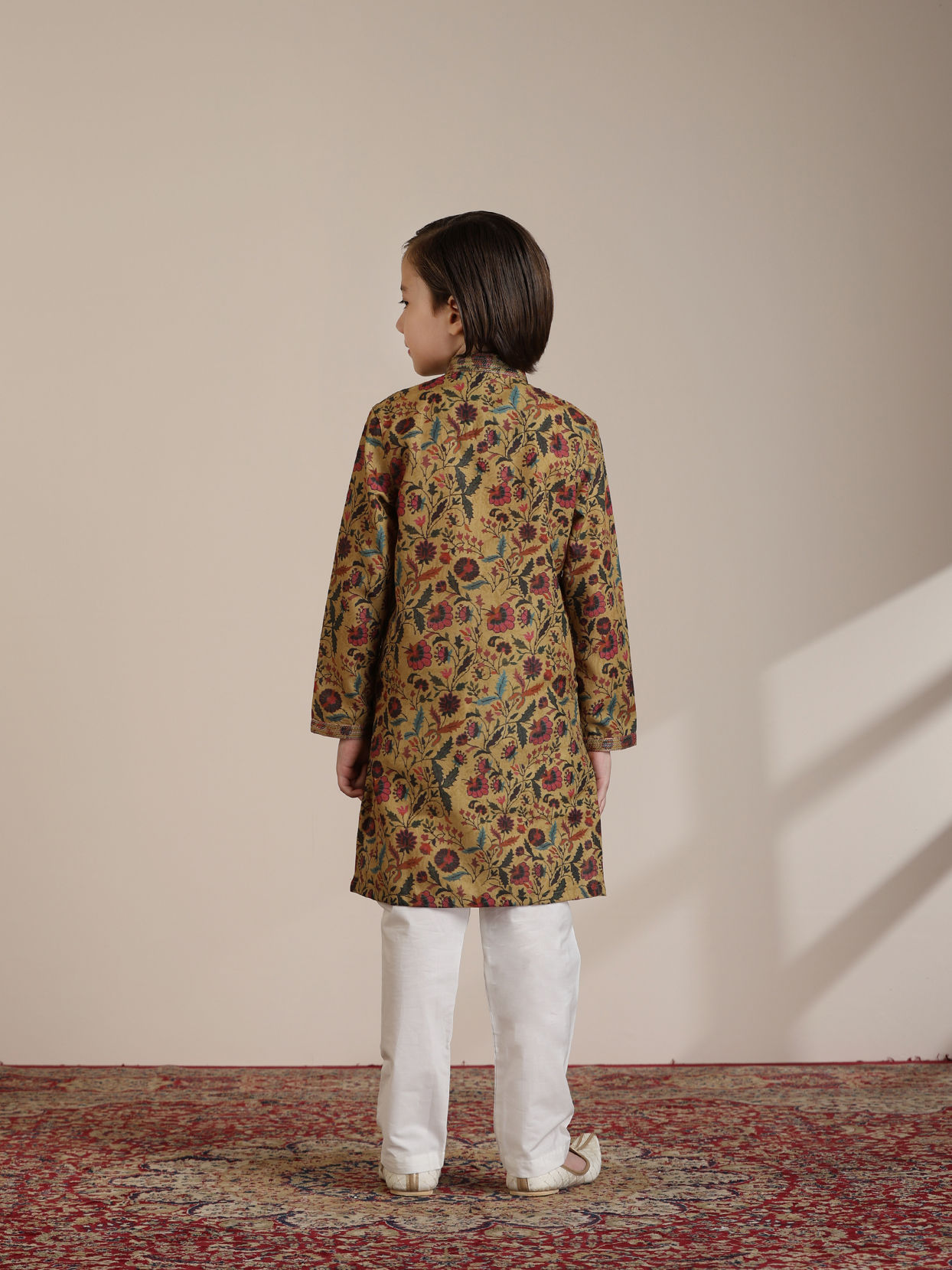 Manyavar Boys Boys Mustard Yellow Bel Buti Patterned Kurta Set
