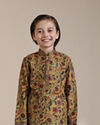 alt message - Manyavar Boys Boys Mustard Yellow Bel Buti Patterned Kurta Set image number 0