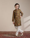 alt message - Manyavar Boys Boys Mustard Yellow Bel Buti Patterned Kurta Set image number 2