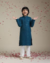 alt message - Manyavar Boys Boys Teal Blue Chikankari Embroidered Kurta Set with Sequin Work image number 2