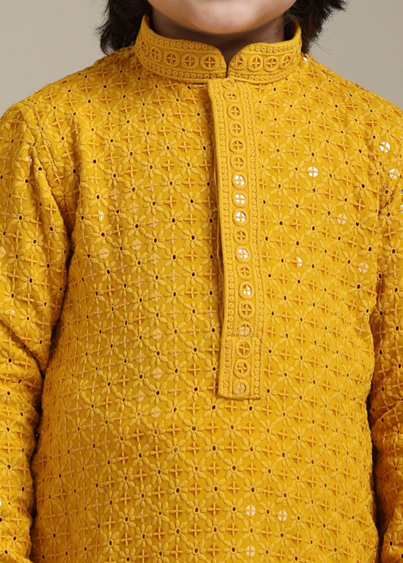 Manyavar Boys Mustard Magnetism Boys Kurta Pajama