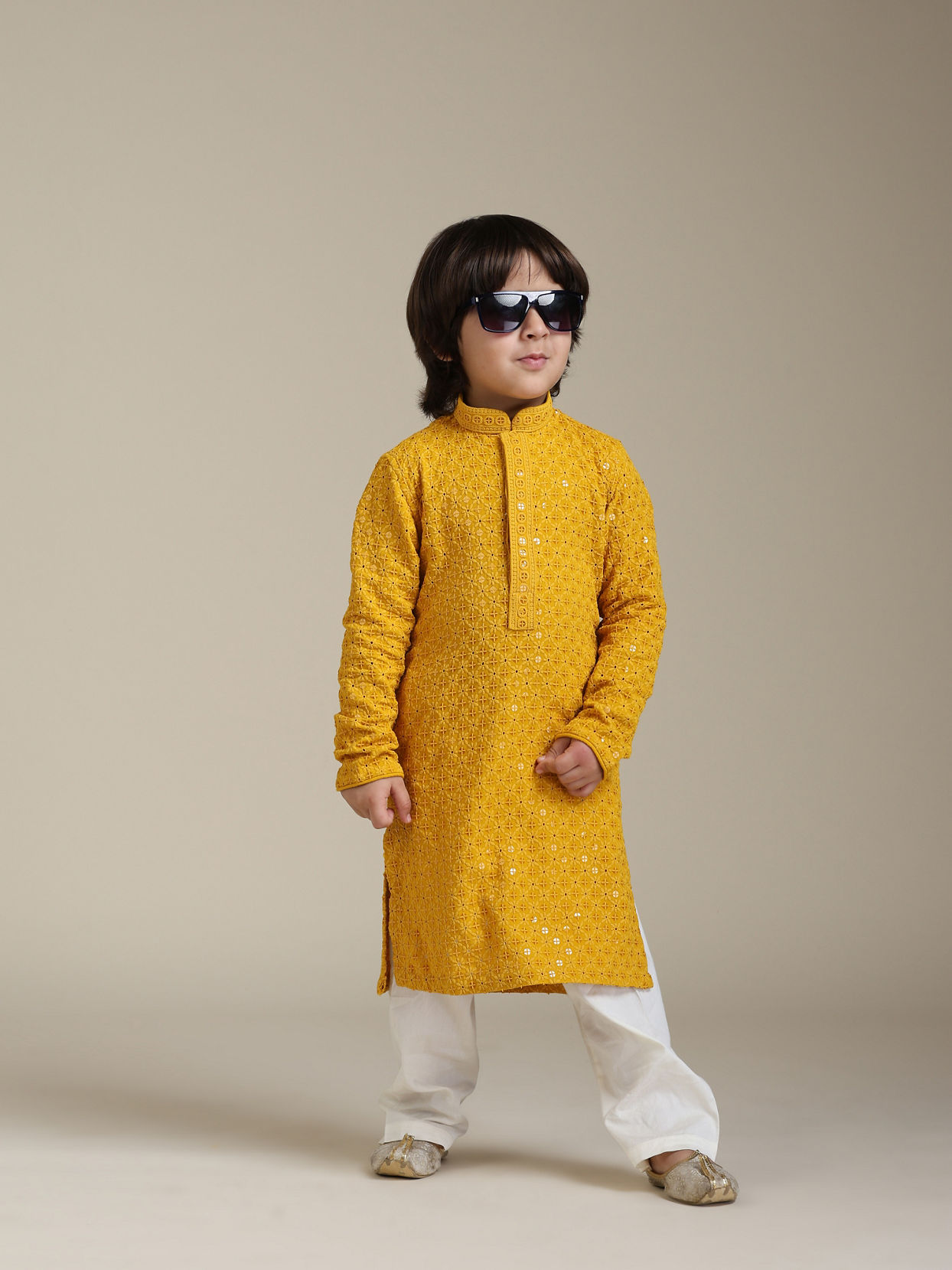 Manyavar Boys Mustard Magnetism Boys Kurta Pajama image number 2