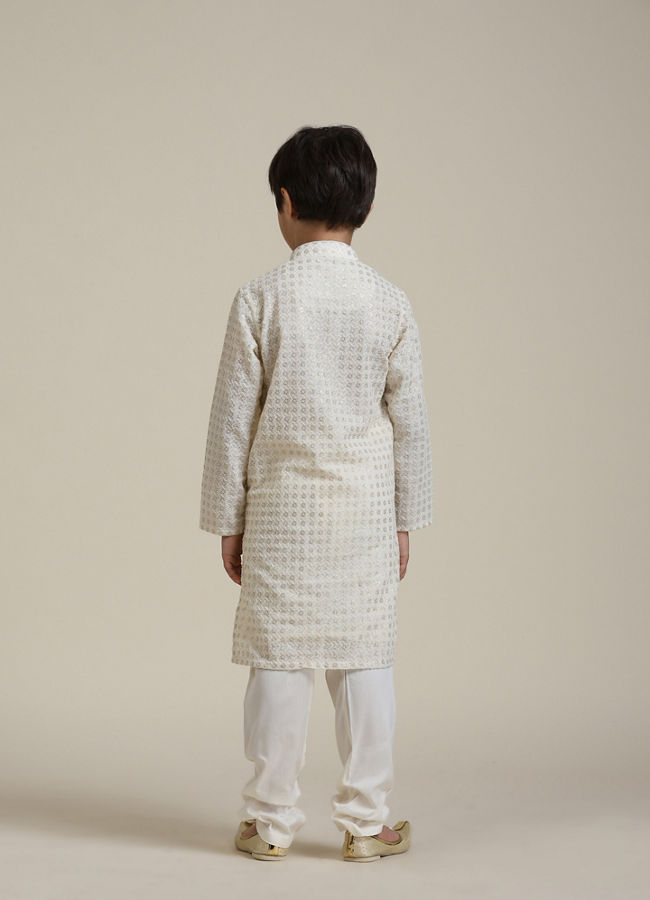 Manyavar Boys Boys Cream White Buta Patterned Kurta Set