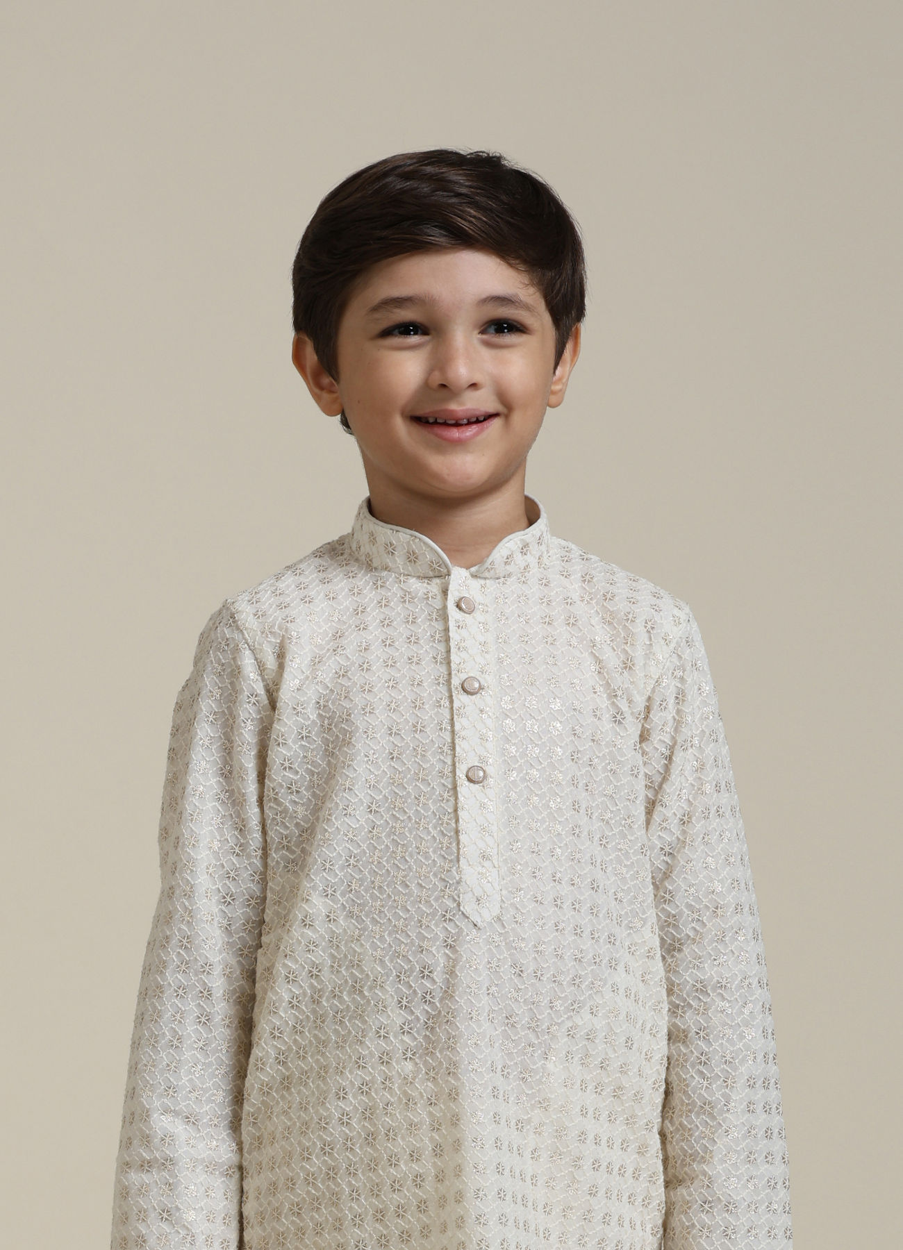 Manyavar Boys Boys Cream White Buta Patterned Kurta Set