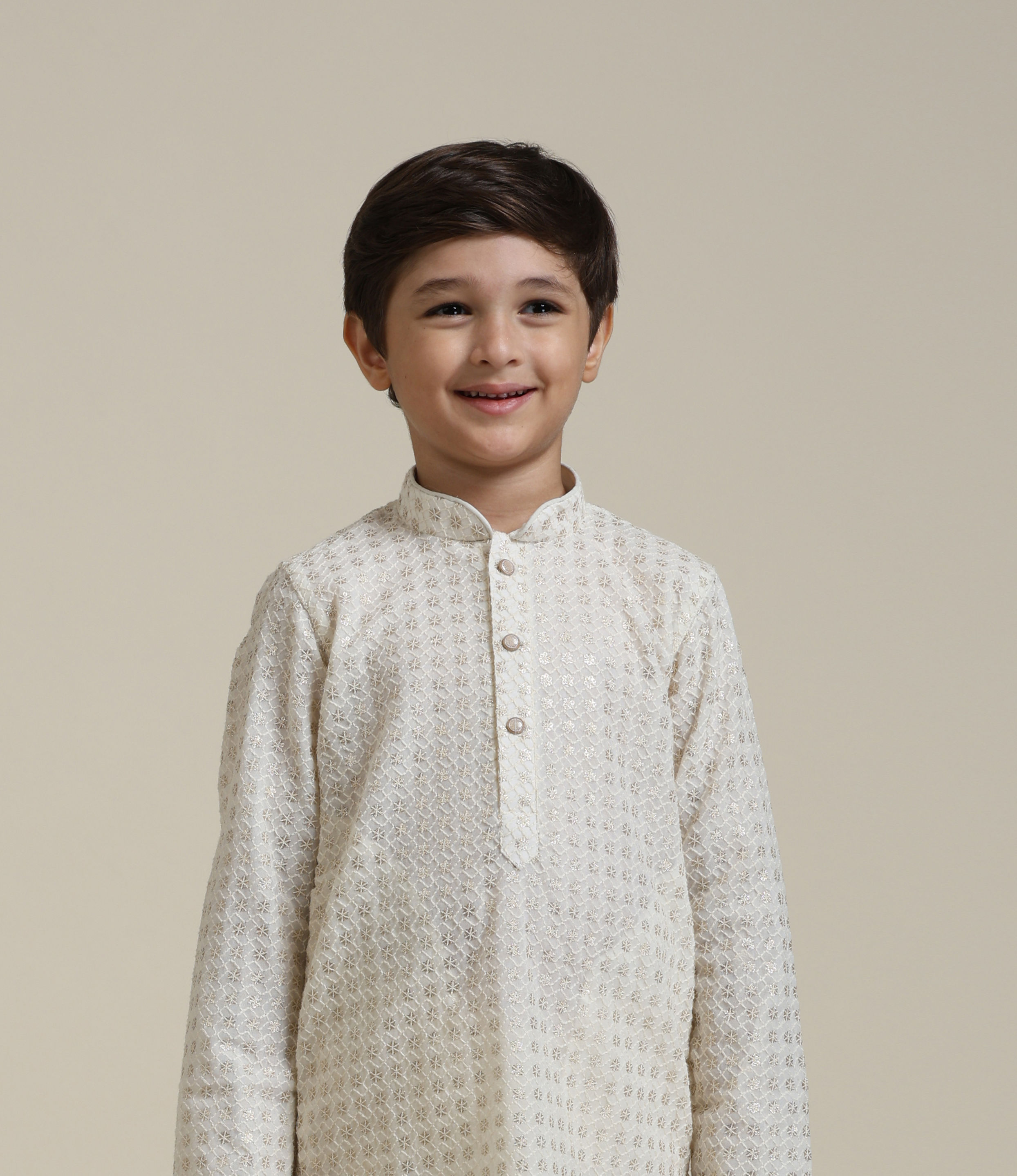 Manyavar Boys Boys Cream White Buta Patterned Kurta Set