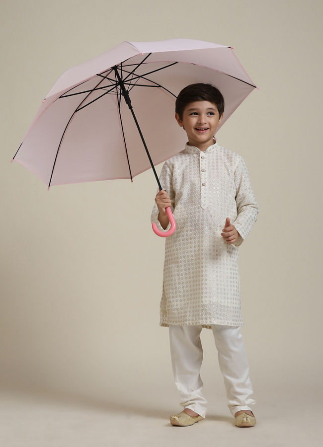 Manyavar Boys Boys Cream White Buta Patterned Kurta Set