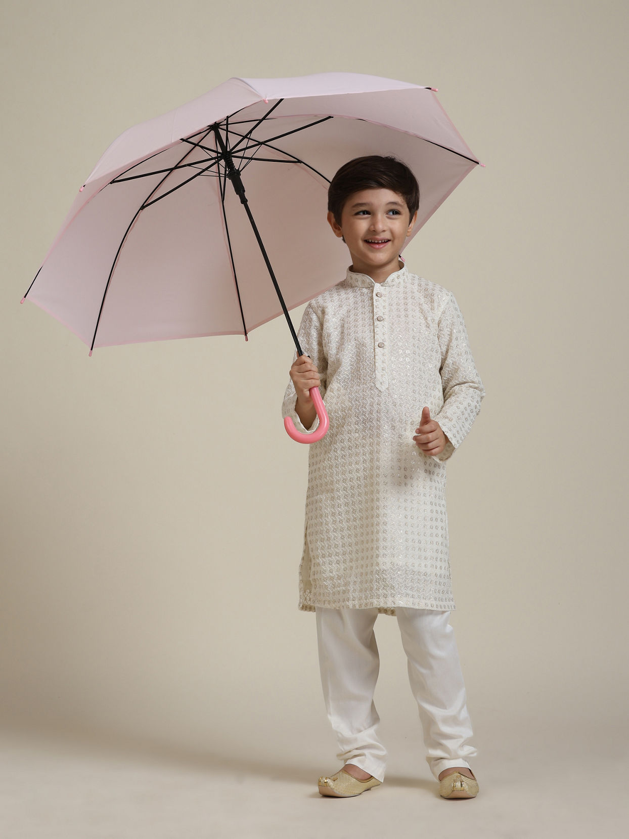 Manyavar Boys Boys Cream White Buta Patterned Kurta Set