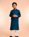 Manyavar Boys Teal Blue Cotton Kurta Pajama