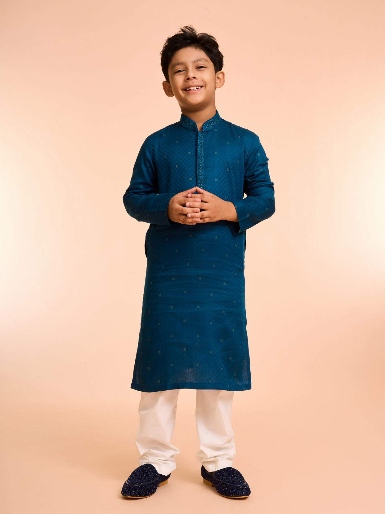Manyavar Boys Teal Blue Cotton Kurta Pajama
