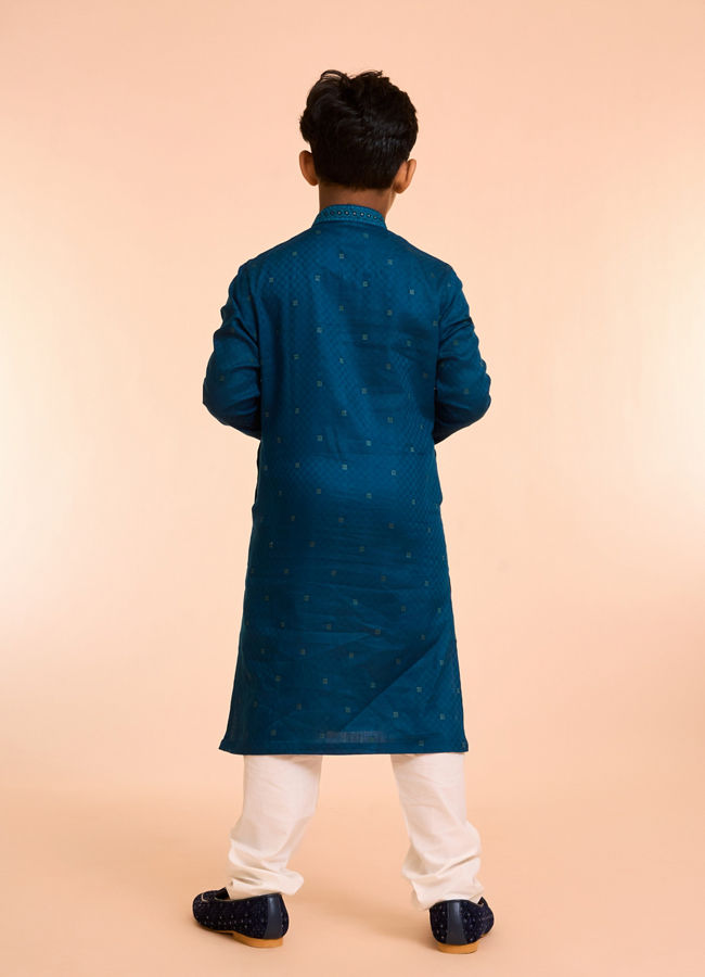 Manyavar Boys Teal Blue Cotton Kurta Pajama
