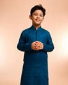 Manyavar Boys Teal Blue Cotton Kurta Pajama