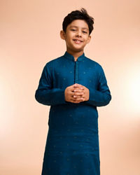 Manyavar Boys Teal Blue Cotton Kurta Pajama