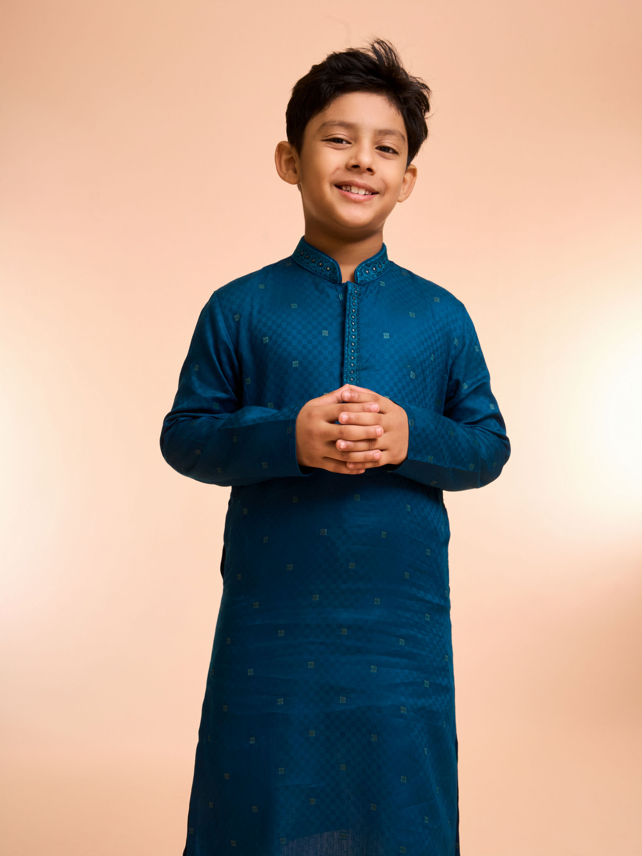 Manyavar Boys Teal Blue Cotton Kurta Pajama