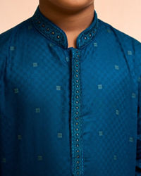 Manyavar Boys Teal Blue Cotton Kurta Pajama