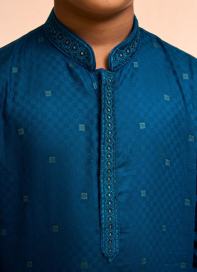 Manyavar Boys Teal Blue Cotton Kurta Pajama