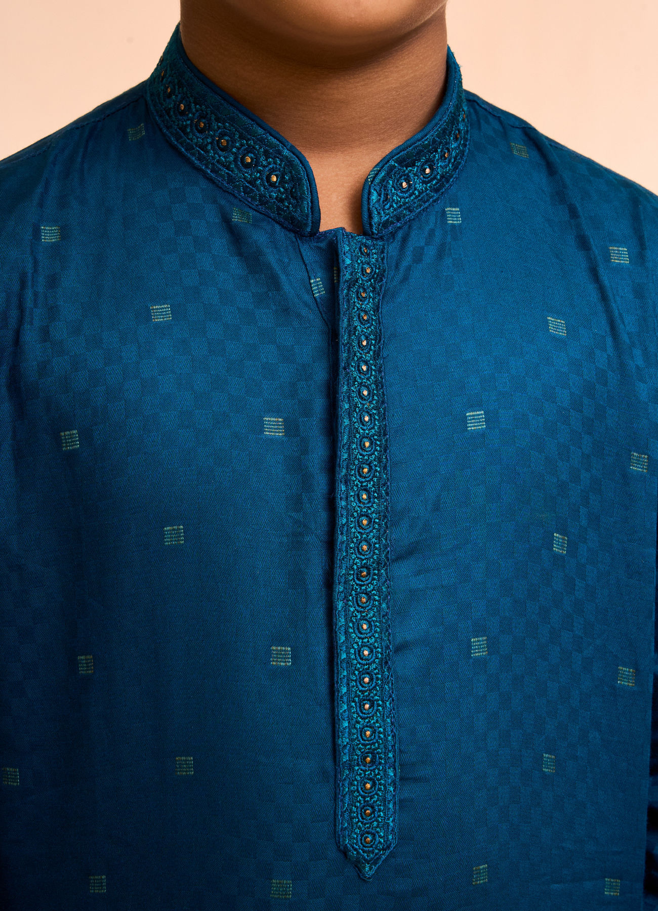 Manyavar Boys Teal Blue Cotton Kurta Pajama