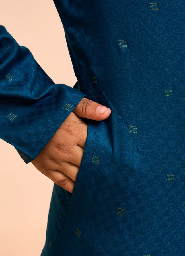 Manyavar Boys Teal Blue Cotton Kurta Pajama