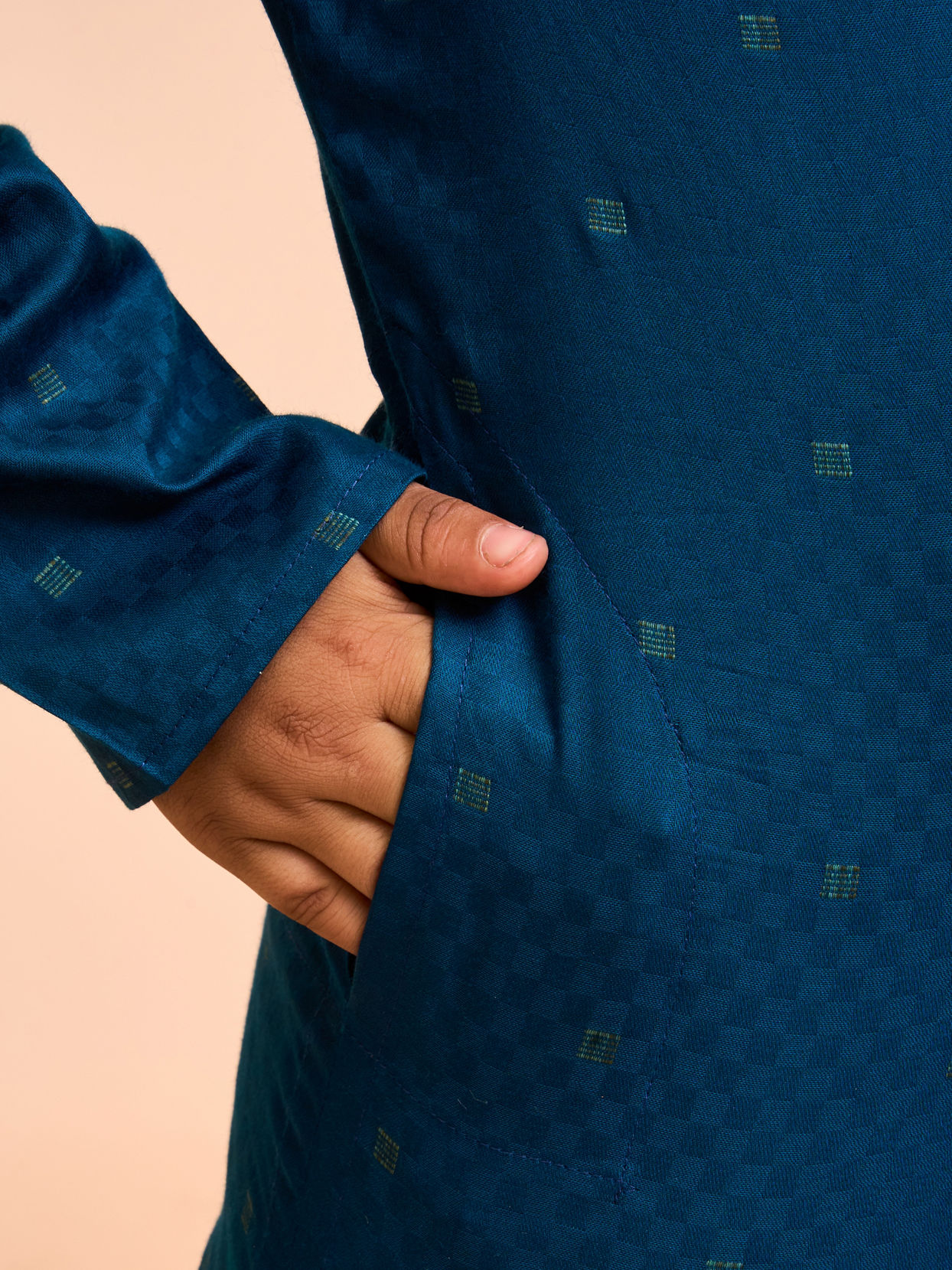 Manyavar Boys Teal Blue Cotton Kurta Pajama