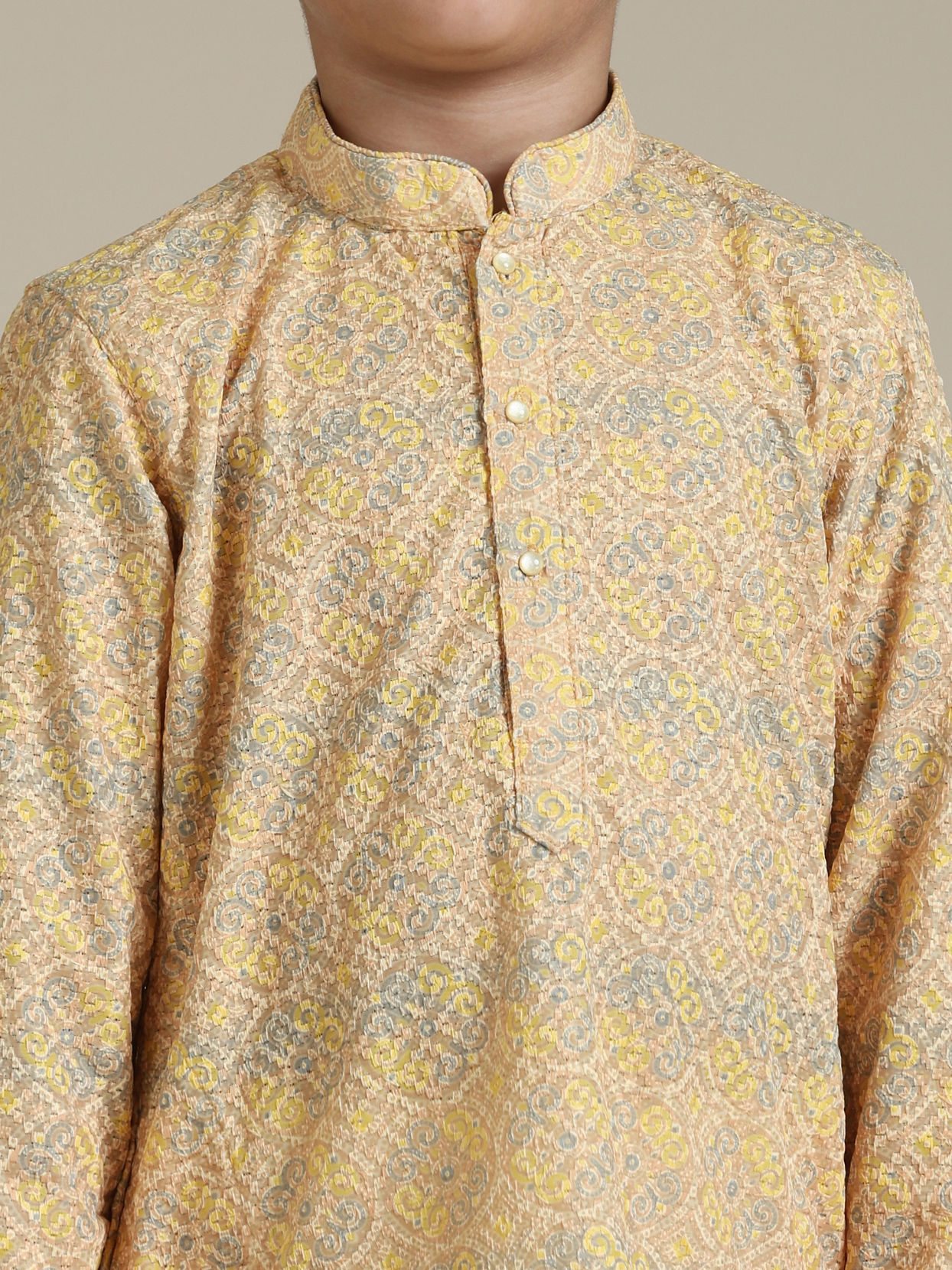 Manyavar Boys Boys Mustard Yellow Chikankari Kurta Set in Circular Pattern