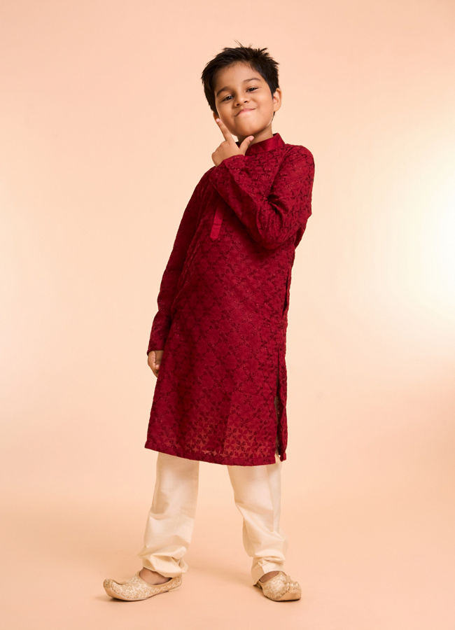 Manyavar Boys Radiant Red Cotton Pajama Kurta