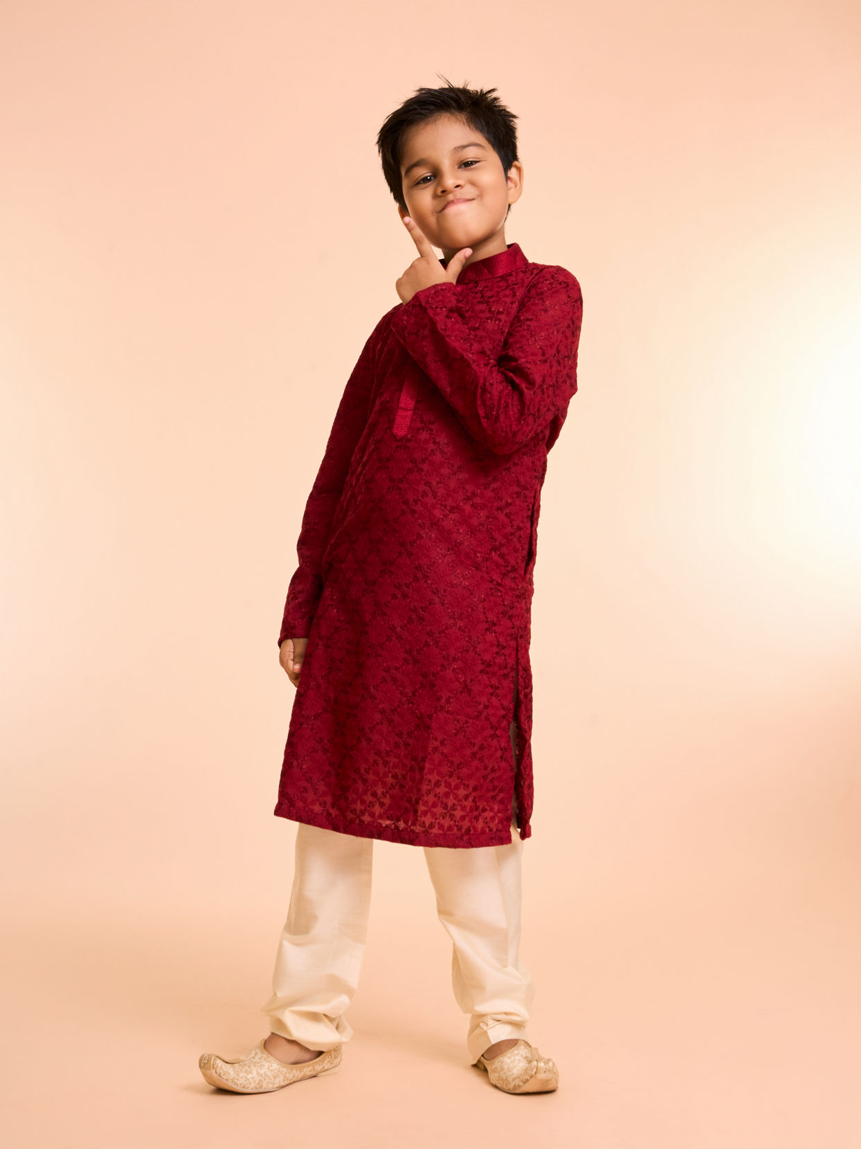 Manyavar Boys Radiant Red Cotton Pajama Kurta