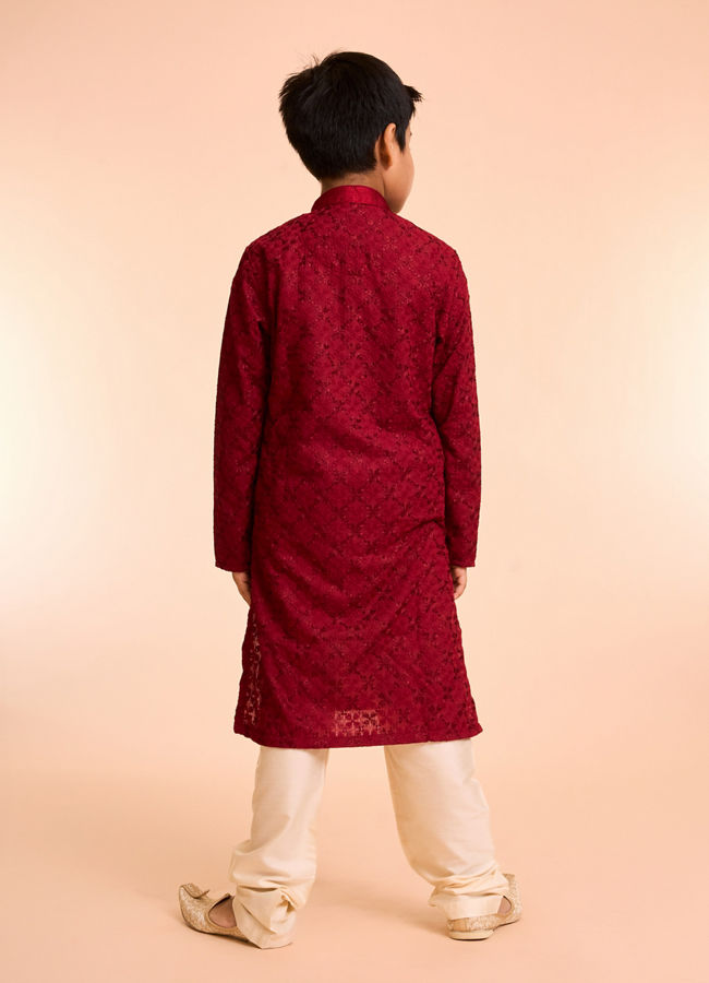 Manyavar Boys Radiant Red Cotton Pajama Kurta